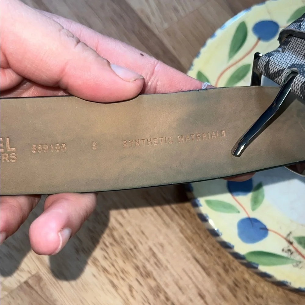 Michael Kors Gray MK Logo Canvas Belt with Silver Buckle